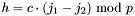 $h=c \cdot (j_1-j_2)\ \textrm{mod}\ p$
